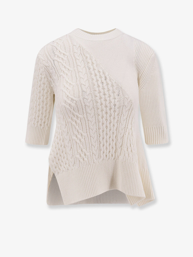 Sacai Sacai Asymmetrical Cotton Blend Sweater White - World Class Fashion