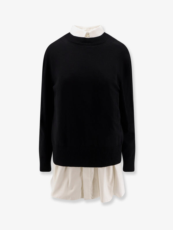 Sacai Cotton Popeline And Knit Short Dress