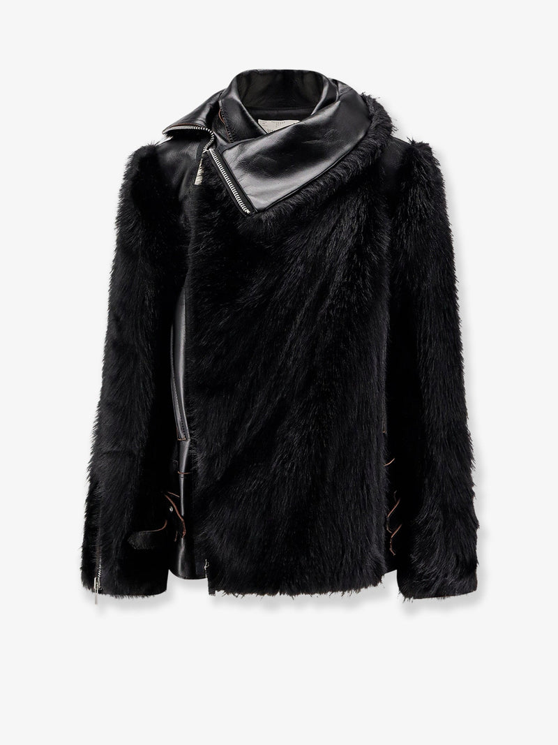 Sacai Chaqueta de cuero Sacai con inserciones de piel sintética, negra - World Class Fashion