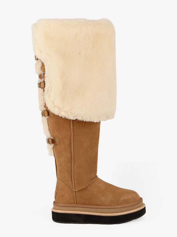 Sacai X Ugg Suede And Fur Boots