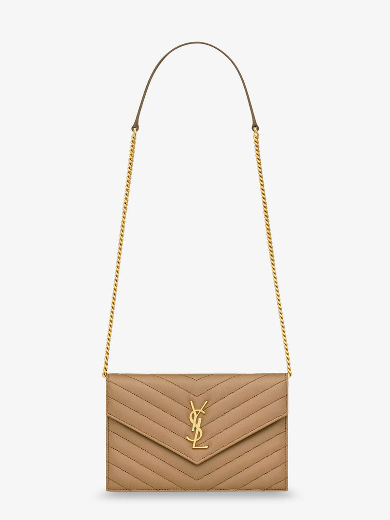 Saint Laurent Saint Laurent Envelope Leather Shoulder Bag Beige - World Class Fashion