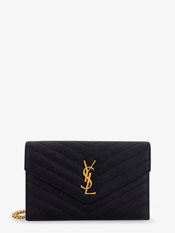 Saint Laurent Envelope Grain-De-Poudre Leather Clutch Bag With Cassandre Chain
