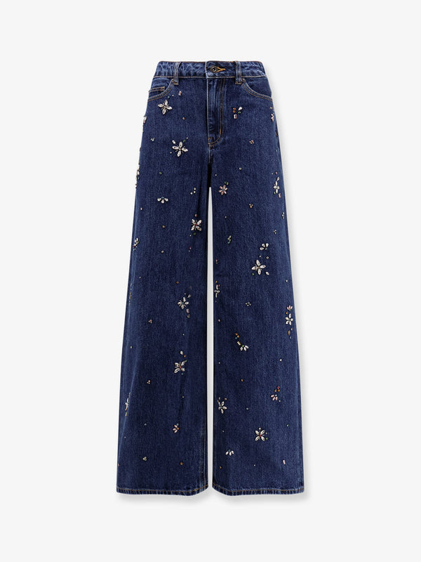 Self Portrait Wide Leg Jeans With Rhinsestones
