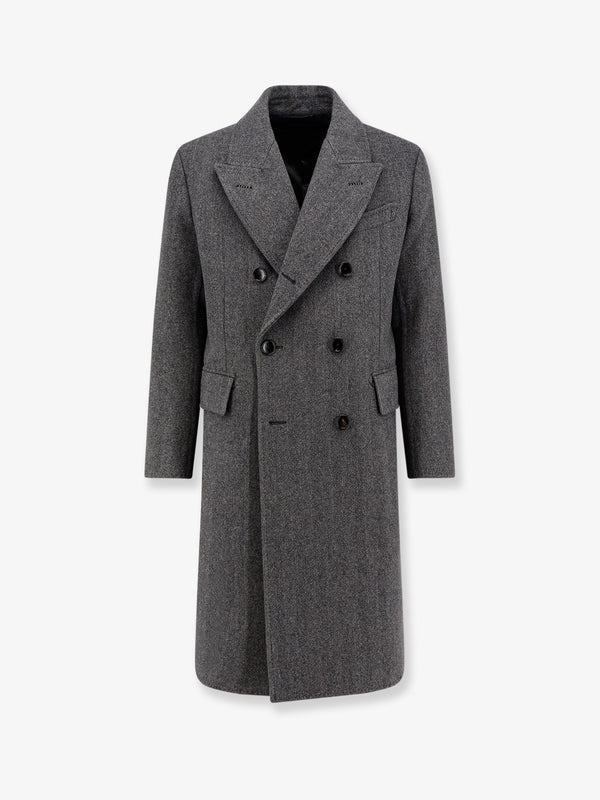 Tom Ford Double-Breasted Wool Coat With Herringbone Motif