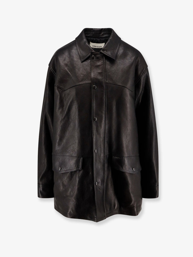 Tonywack Chaqueta Larga Acolchada de Cuero Tonywack Negra - World Class Fashion