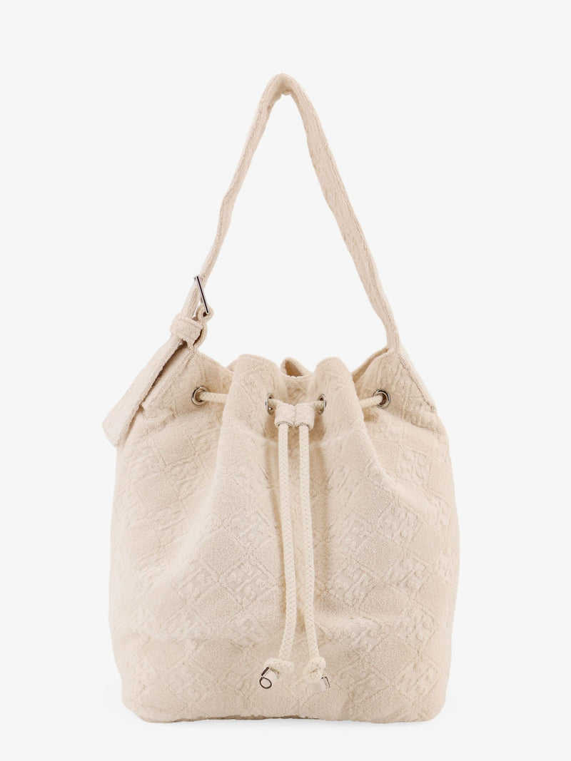 Tory Burch Tory Burch T Monogram Terry Canvas Bucket Bag White - World Class Fashion