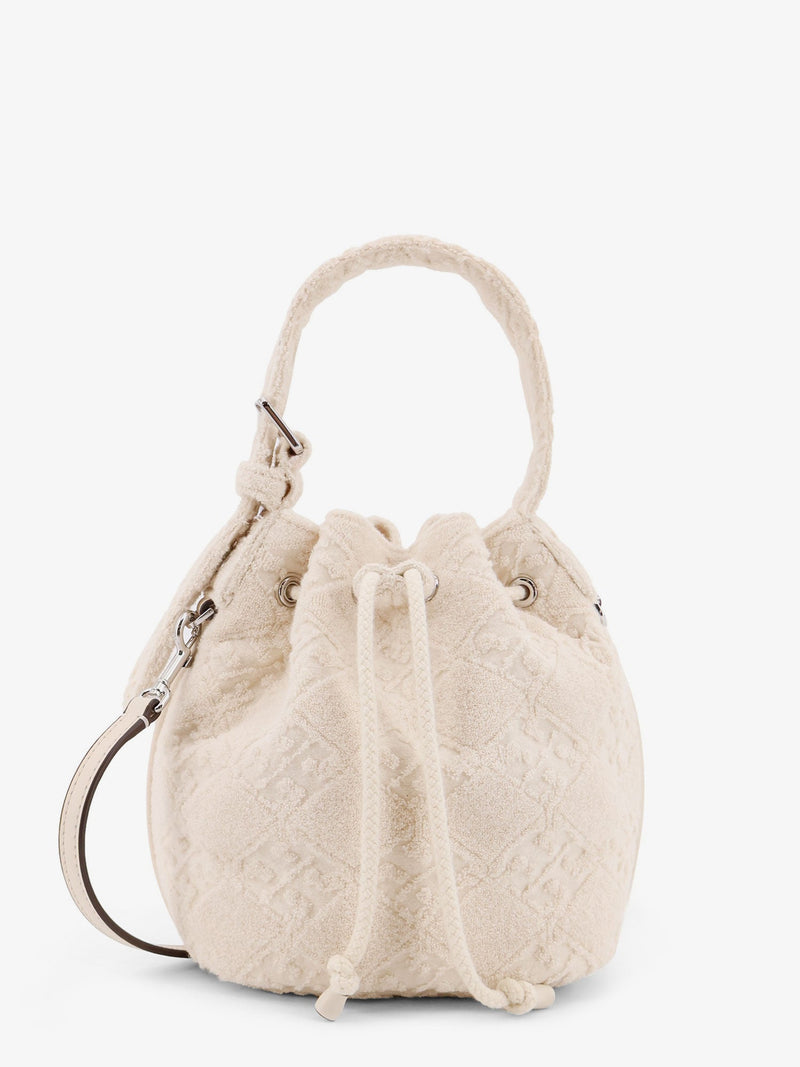 Tory Burch Tory Burch T Monogram Terry Mini Canvas Bucket Bag White - World Class Fashion