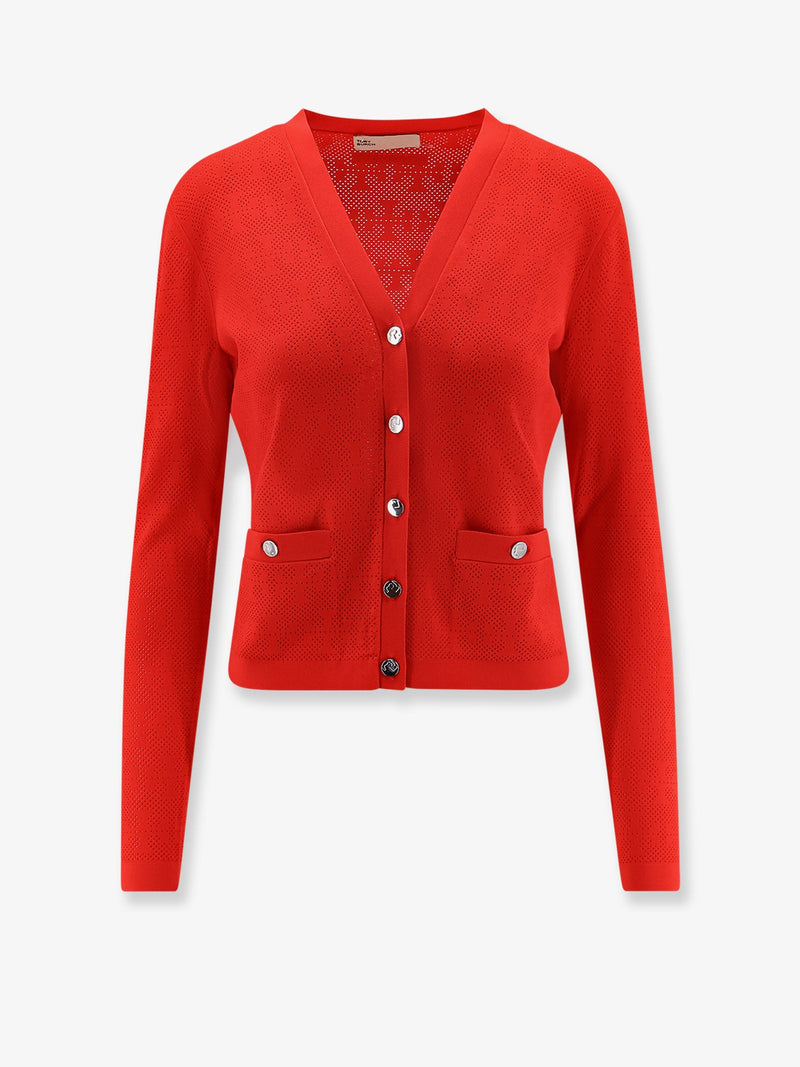 Tory Burch Tory Burch T Monogram Jacquard Cardigan Red - World Class Fashion