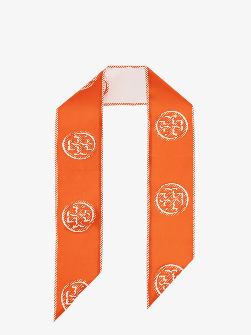 Tory Burch Tory Burch Medallion Logo Ribbon Silk Tie Orange - World Class Fashion