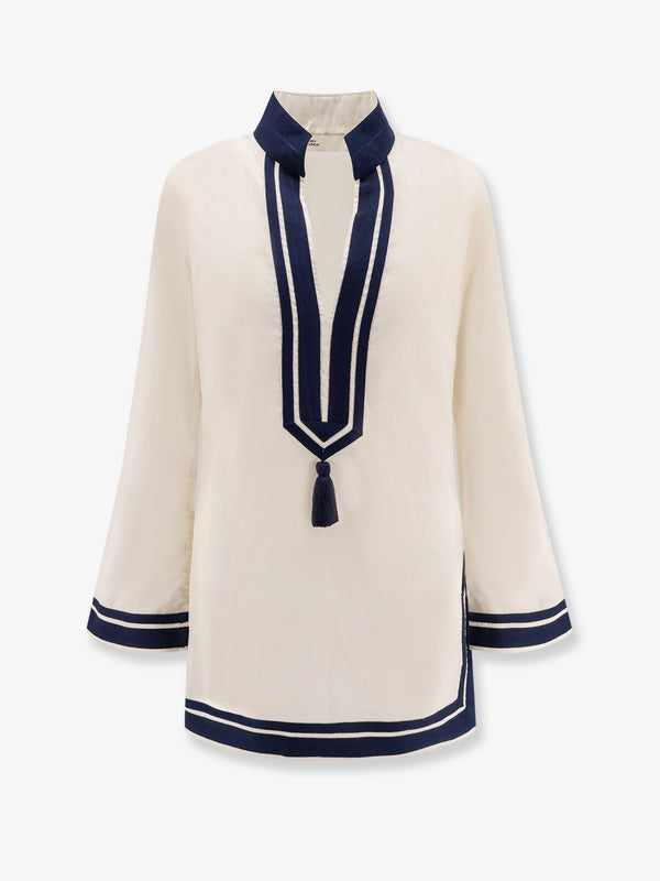 Tory Burch Cotton Short Dress With Contrasting Profiles