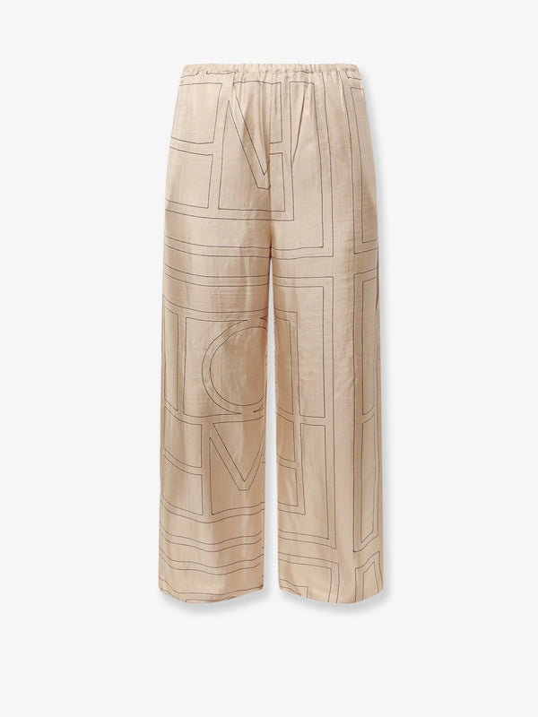 Toteme Silk Trousers With Monogram Logo Embroidery