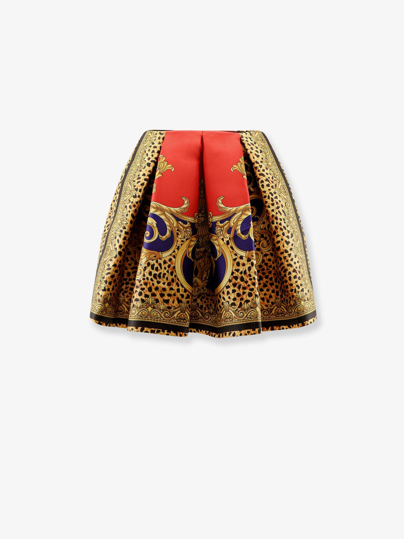 Versace Falda Versace Cheetah Barocco de seda duquesa amarilla - World Class Fashion