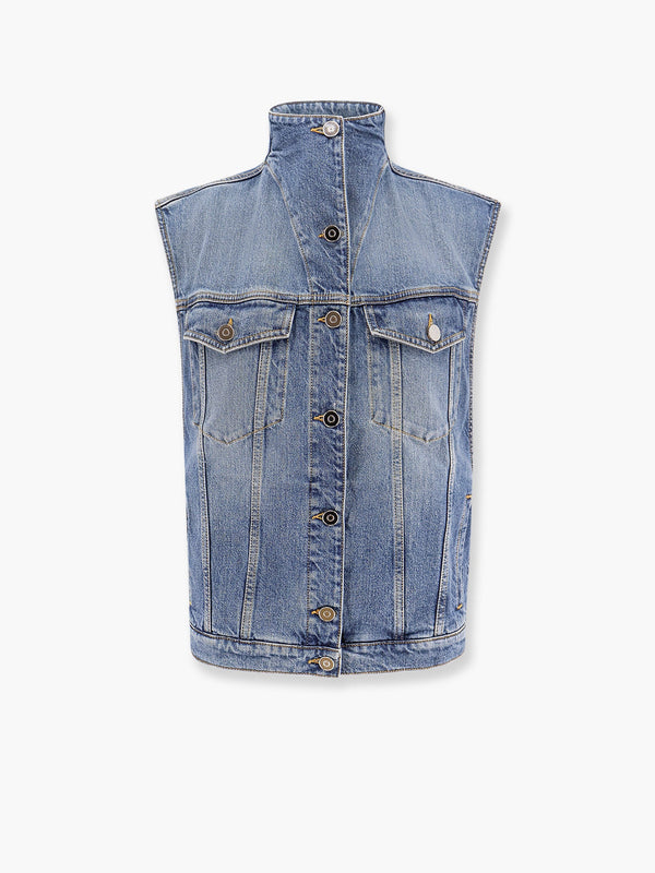 Alaia Stone Washed Denim Sleeveless Jacket