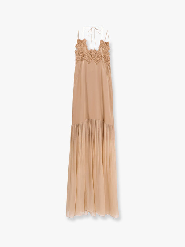 Satin long dress with silk skirt