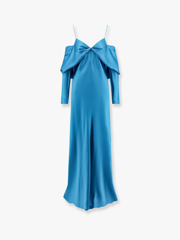 Satin long dress with bow on the back