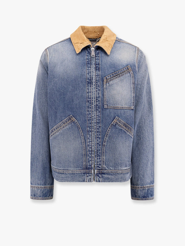 Washed blue ddenim jacket with suede collar