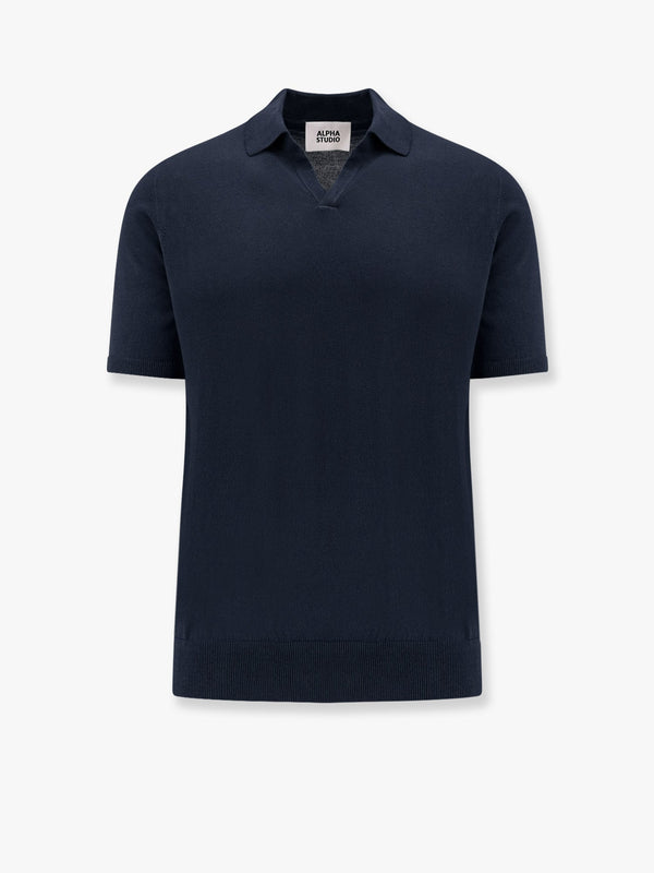 Alpha-Studio Cotton Crepe Polo Shirt