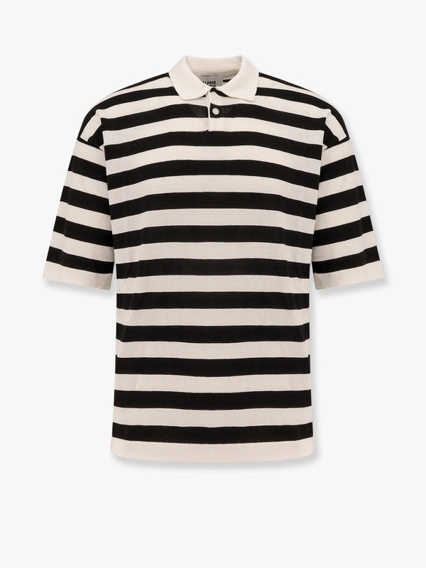 Striped cotton crepe polo shirt
