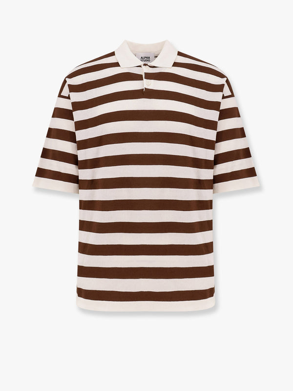 Striped cotton crepe polo shirt