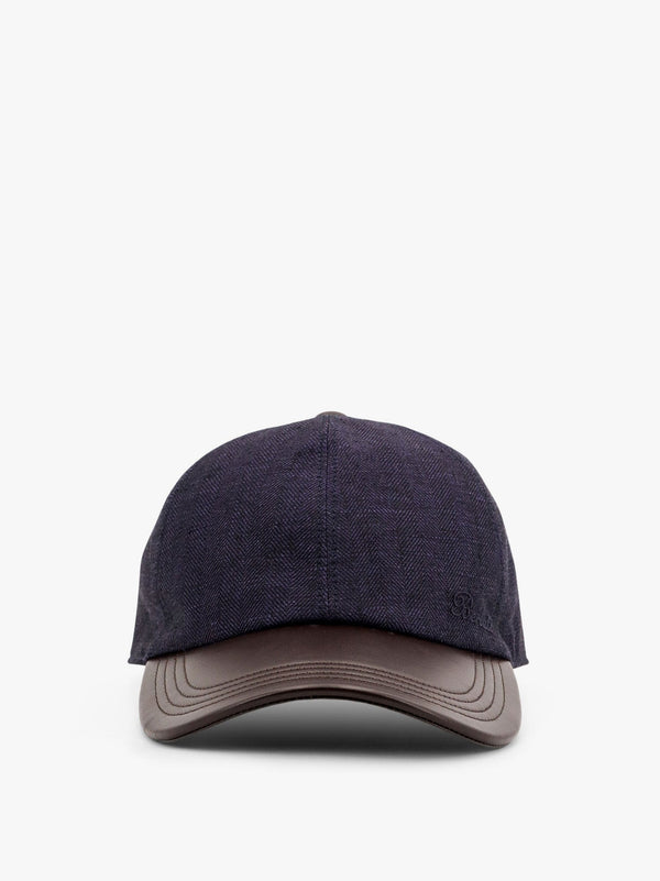 Linen baseball hat with leather inserts