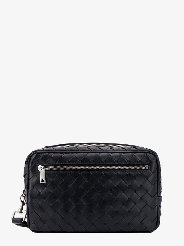 Leather clutch with woven effect