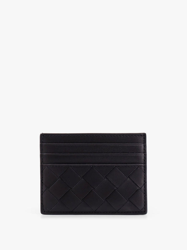 Leather card holder with intrecciato motif