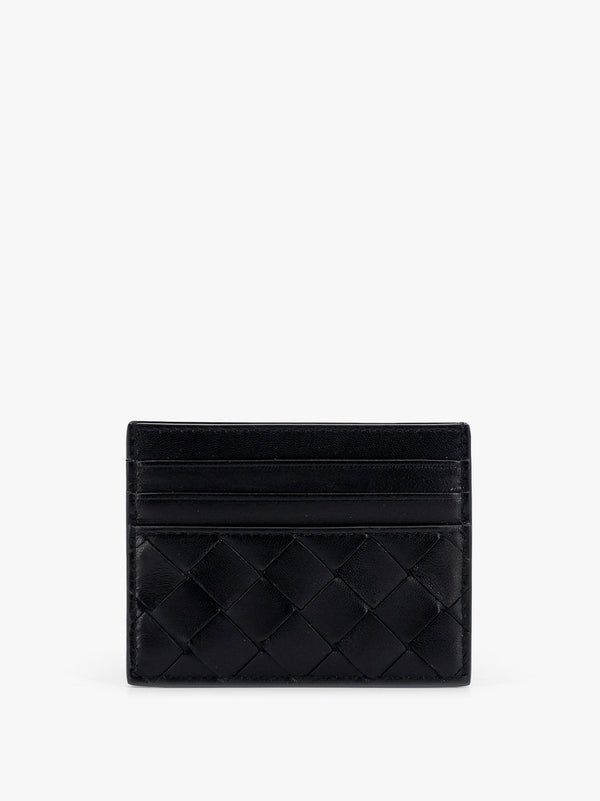 Leather card holder with woven pattern