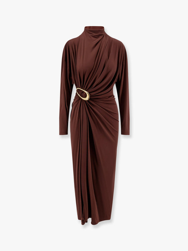 Viscose dress with drapery and metal detail