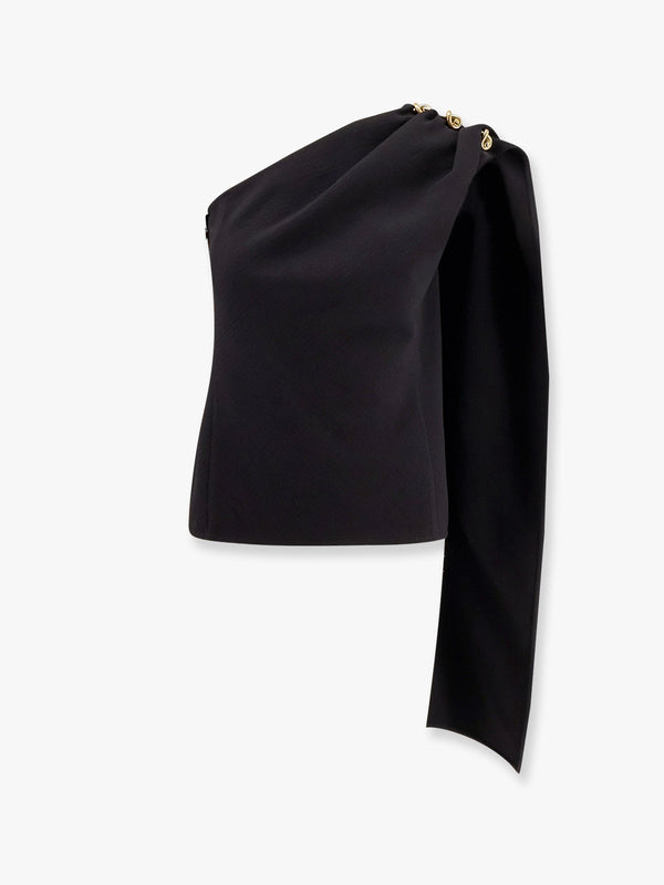 Asymmetric viscose and wool crêpe top