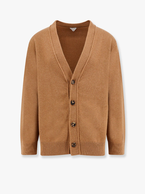 Cashmere cardigan with intrecciato iconic motif leather  details
