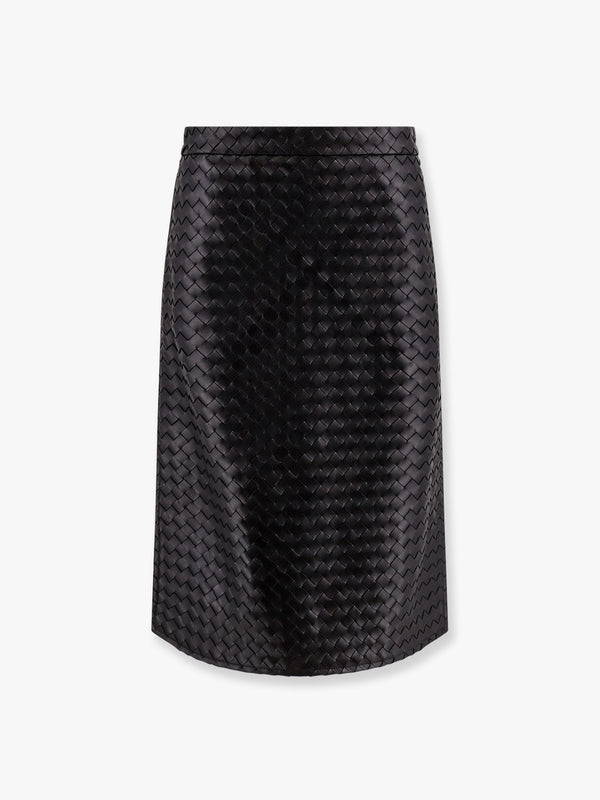 Leather skirt with Intrecciato motif