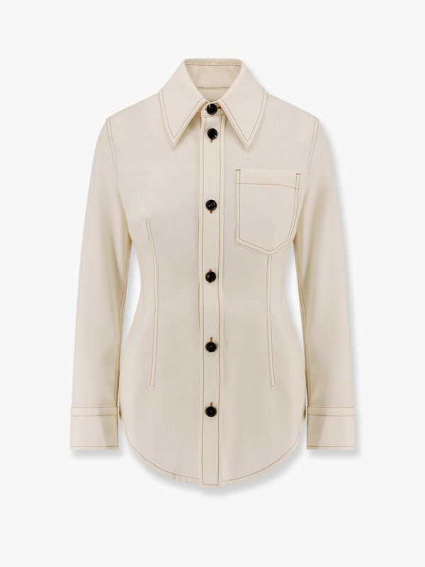 Traverl light wool shirt with maxi pointed collar
