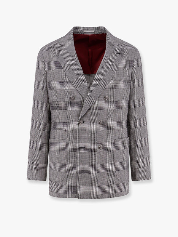 Cotton and linen Prince of Wales one-and-a-half breasted blazer