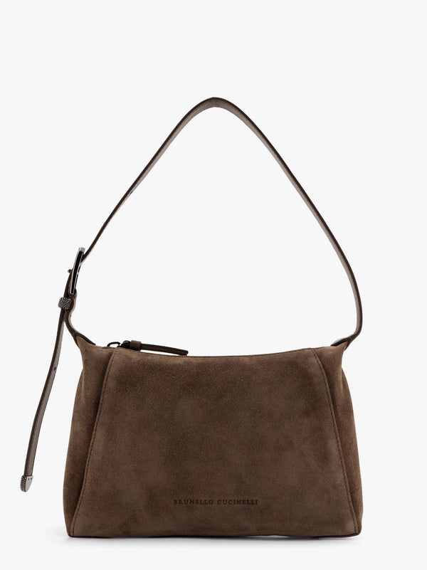 Brunello Cucinelli Suede And Leather Shoulder Bag With Monili Detail