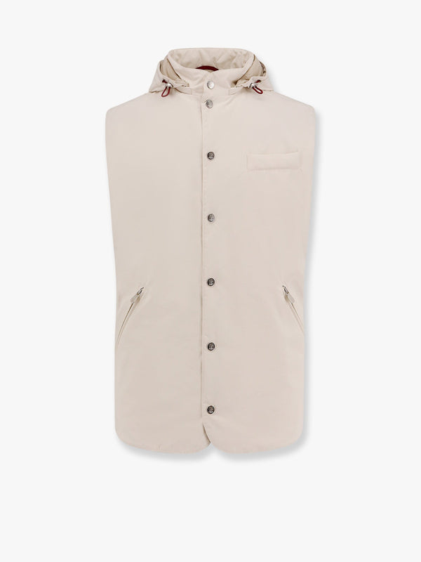 Sleeveless jacket with removable hood