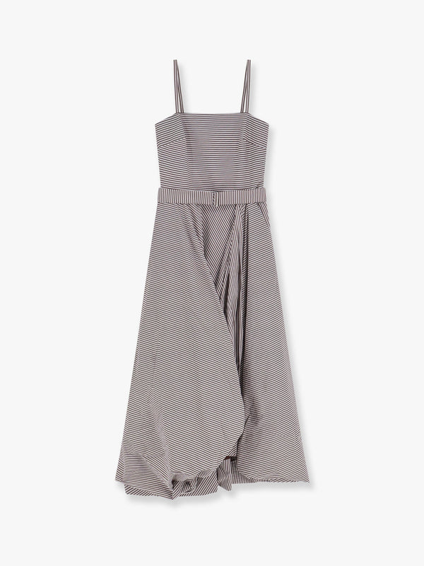 Brunello Cucinelli Striped Cotton Long Dress With Wide Panel