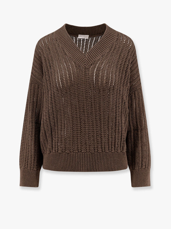 Cotton openwork rib sweater with monili detail