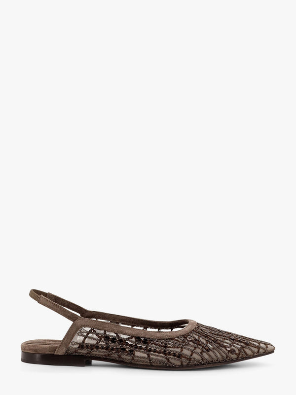 Glistening abstract embroidery suede flats slingback