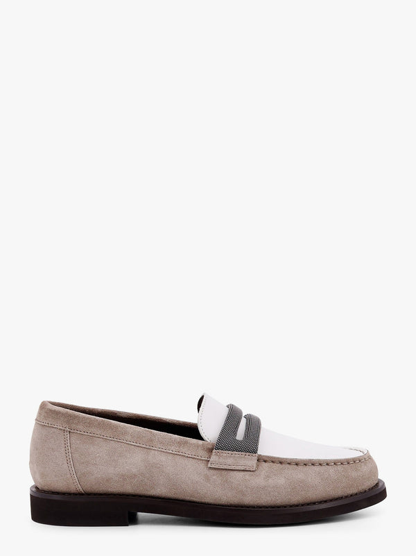 Suede and leather loafer with monili detail