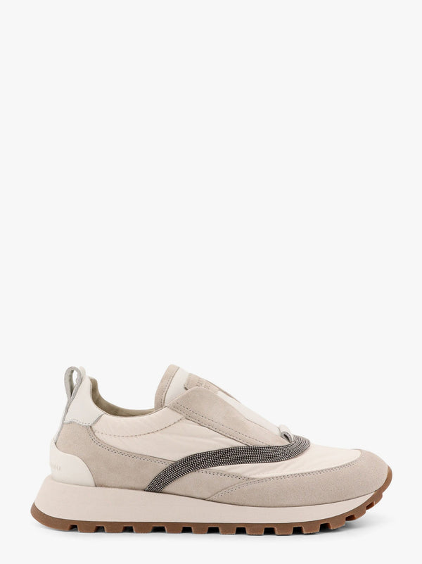 Low-top suede and nylon sneakers with monili details