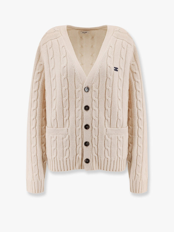 Cachemire and suede cardigan with logo embroidery