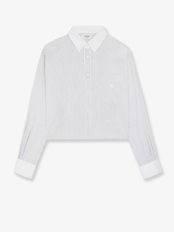 Celine Cropped Cotton Shirt With Striped Motif