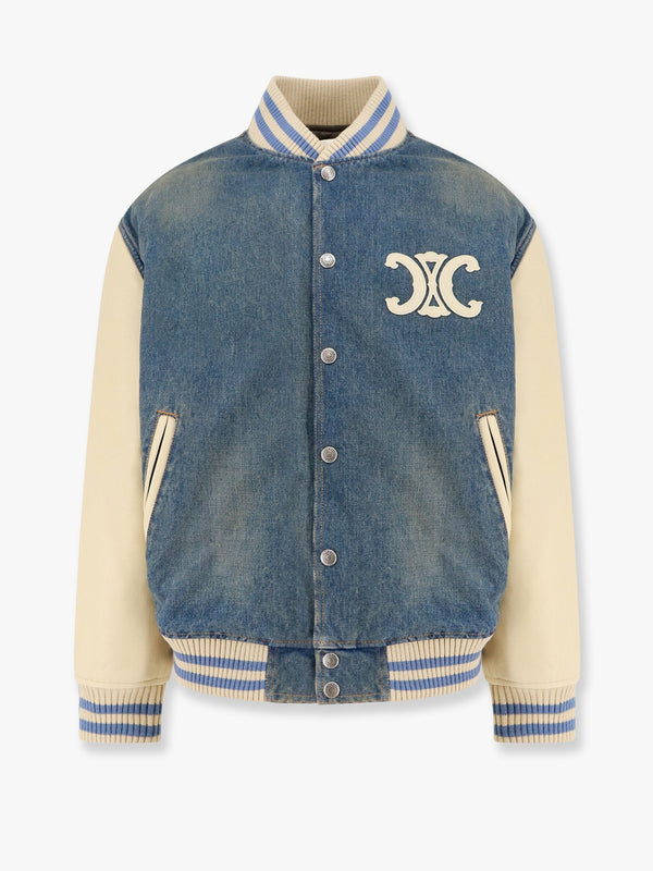 Teddy triomphe denim bomber with leather sleeves