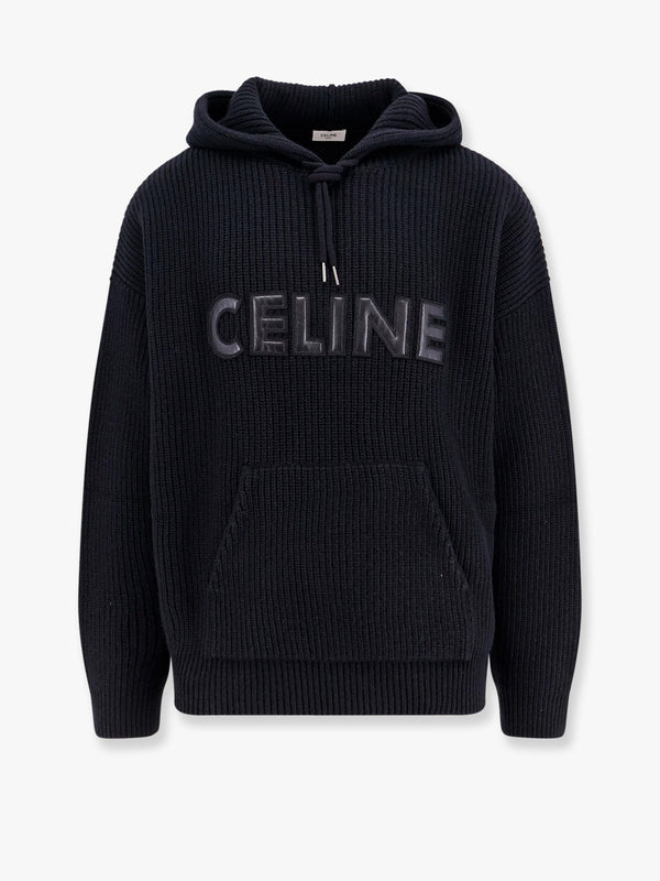 Ribbed wool sweater with celine leather patch