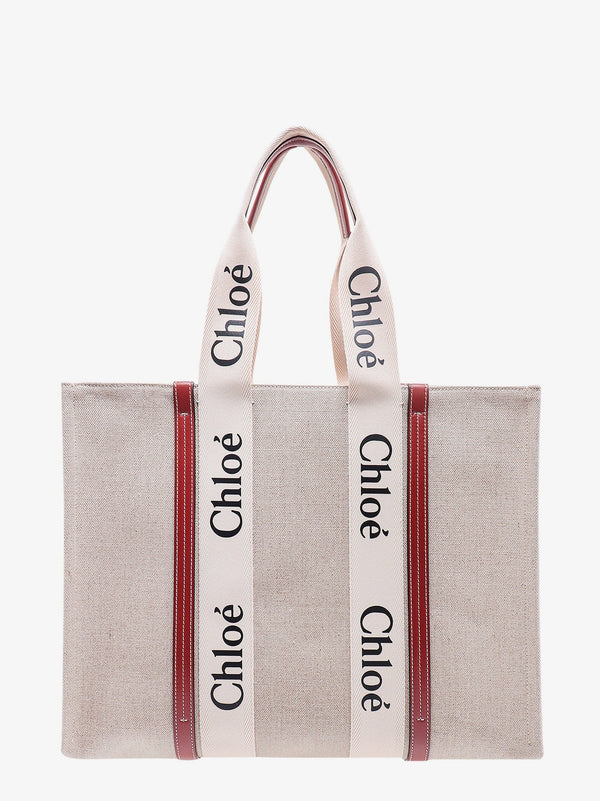 Chloe' Linen Shoulder Bag With Logo Print. This Bag Is Made With Lower Environmental Impact Material