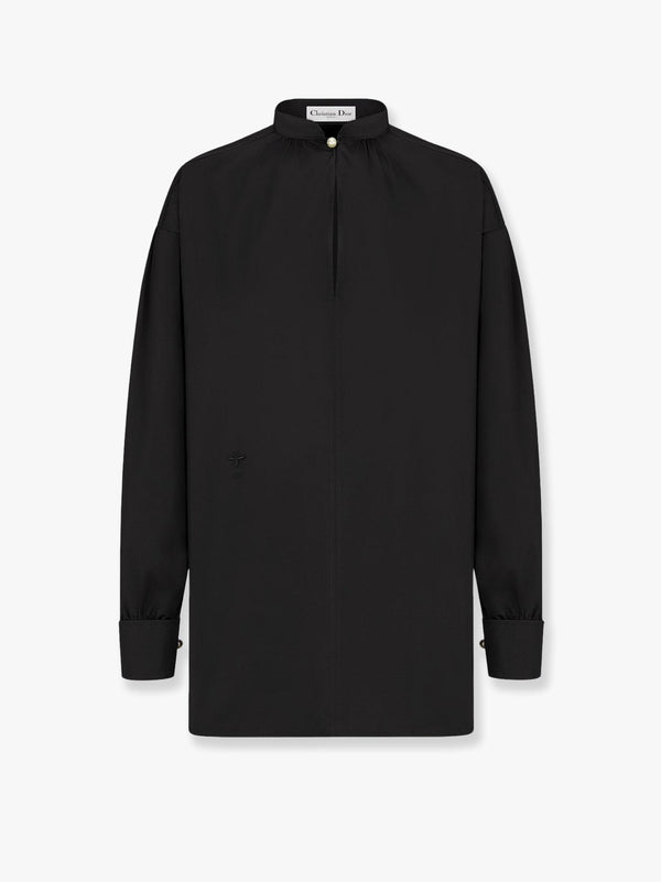 Oversize cotton shirt with iconic bee and monogram embroidery