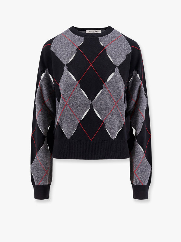 Perforated cashmere sweater with diamond pattern