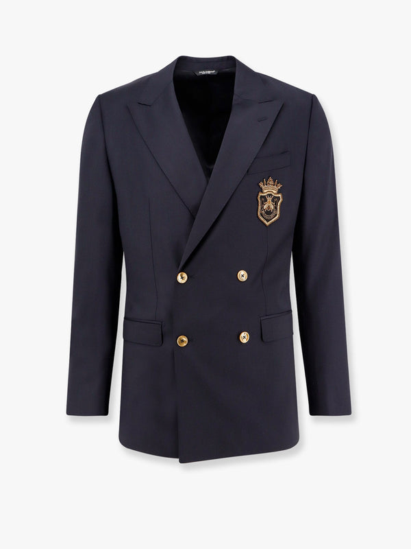 Dolce & Gabbana Stretch Virgin Wool Blazer With Frontal Logo Patch
