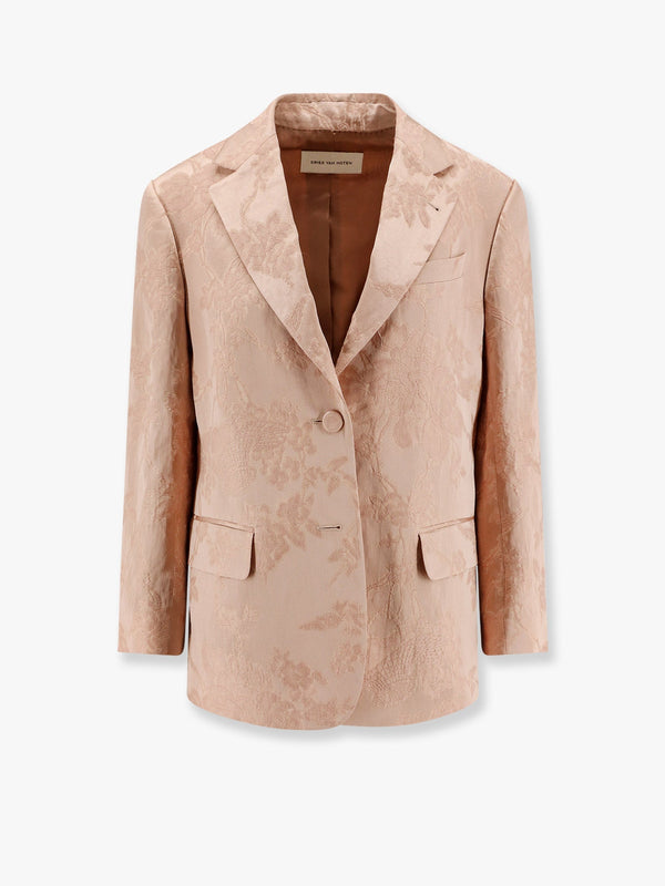 Jacquard linen blend blazer with floral motif