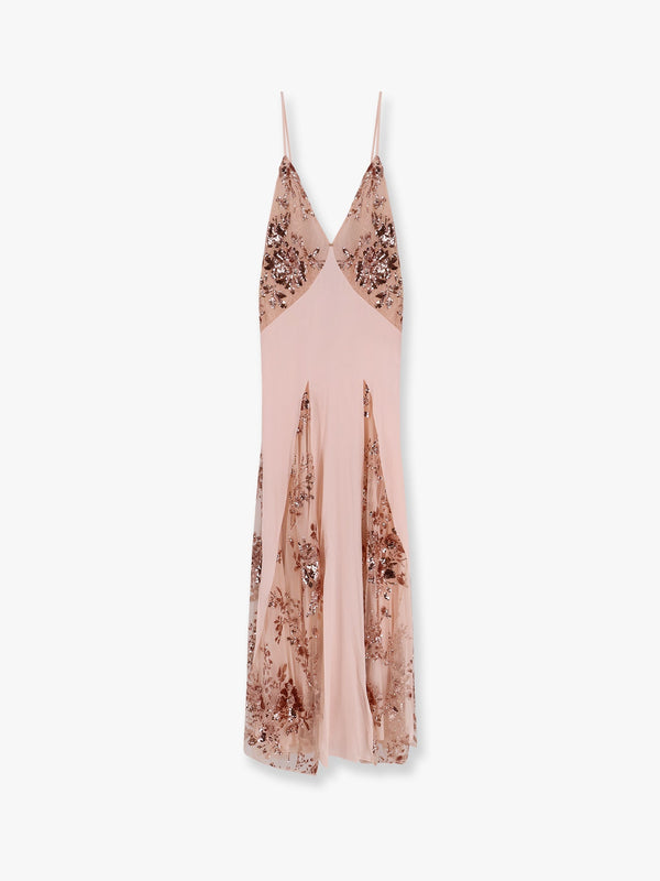 Elisabetta Franchi Red Carpet Dress In Silk Georgette Fabric And Embroidered Lace